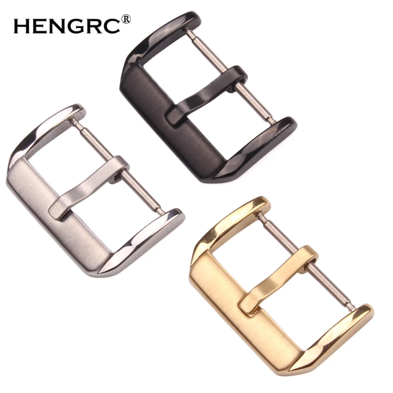 Middle Brushed Stainless Steel Watch Pin Buckle 16mm 18mm 20mm 22mm Silver Gold Black Leather Watch Band Strap Clasp Accessories