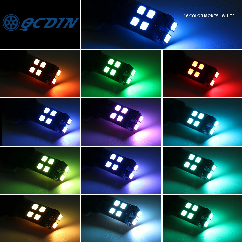 QCDIN 1 компл. T10 W5W светодиодный Canbus автомобисветильник RGB сигнальная лампа RF