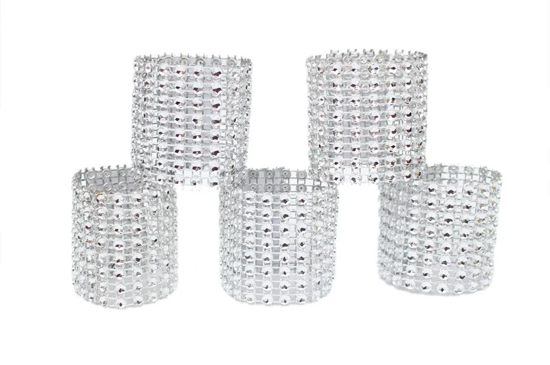 10 шт./компл. 8 рядов Серебряный Diamond Mesh Обёрточная Бумага салфетка кольцо Салфетка