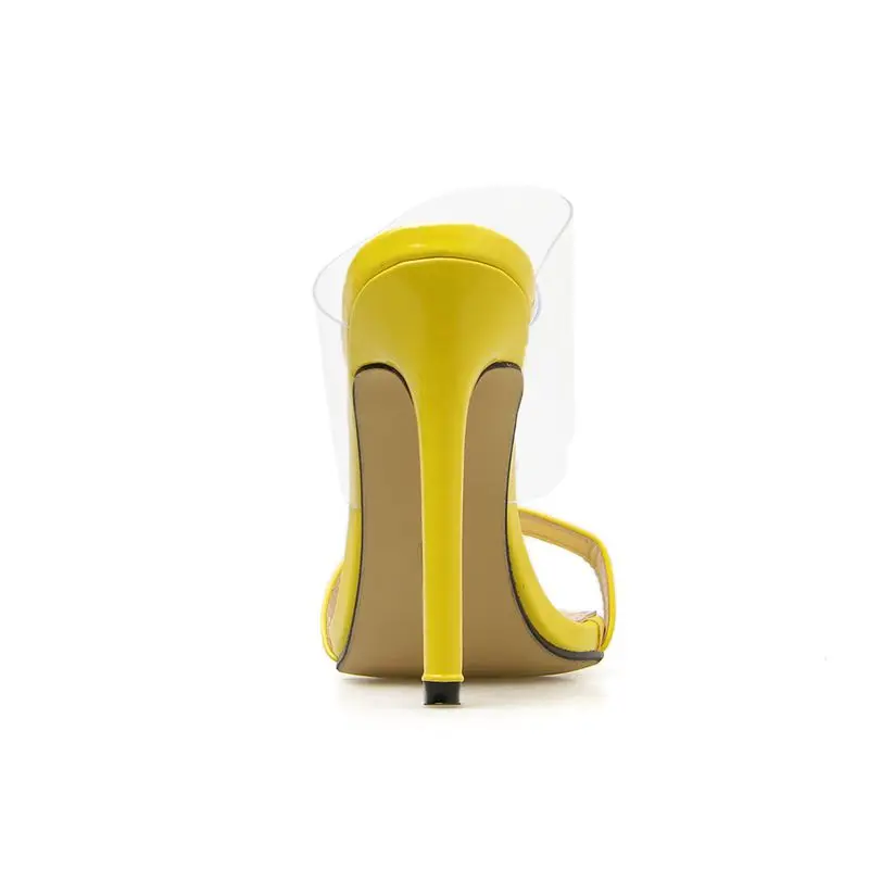 ISN Hot sale EGO Carson pointed peep toed transparent PVC Stiletto high-heeled shoes woman party sandals Solid color Nude Yellow | Обувь
