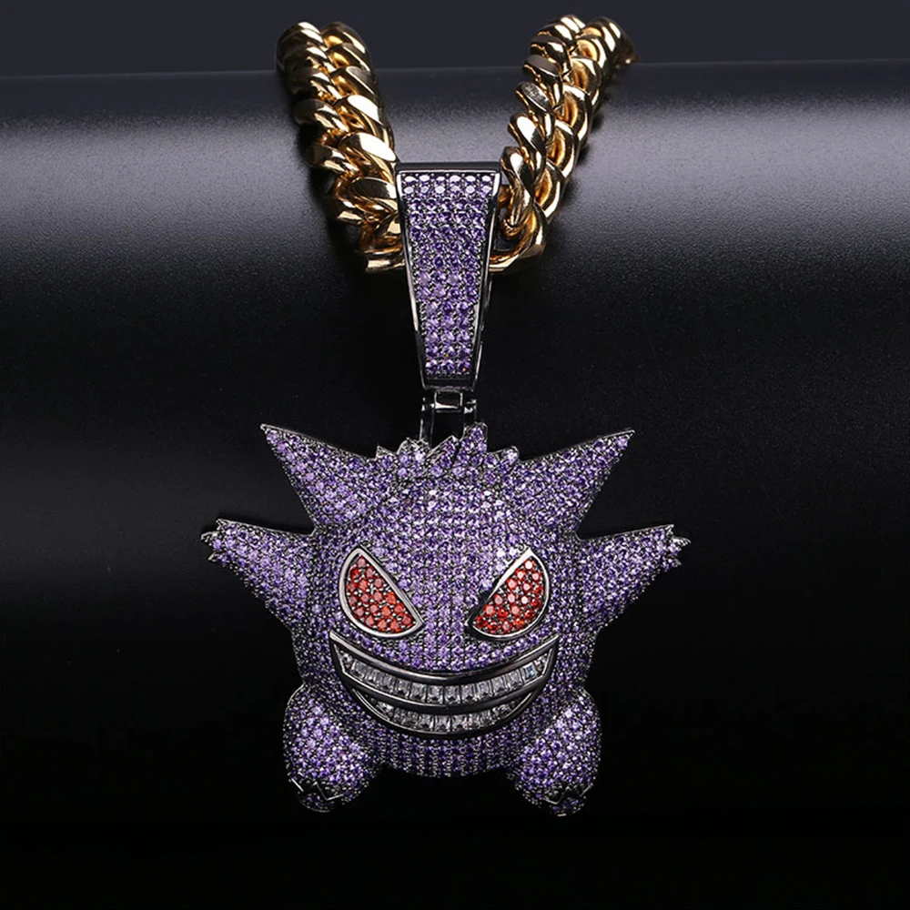 Новое Поступление Персонализированные большая маска покемона Gengar кулон ожерелье для мужчин хип хоп Bling Iced Out AAA CZ Циркон Rapper ювелирные изделия