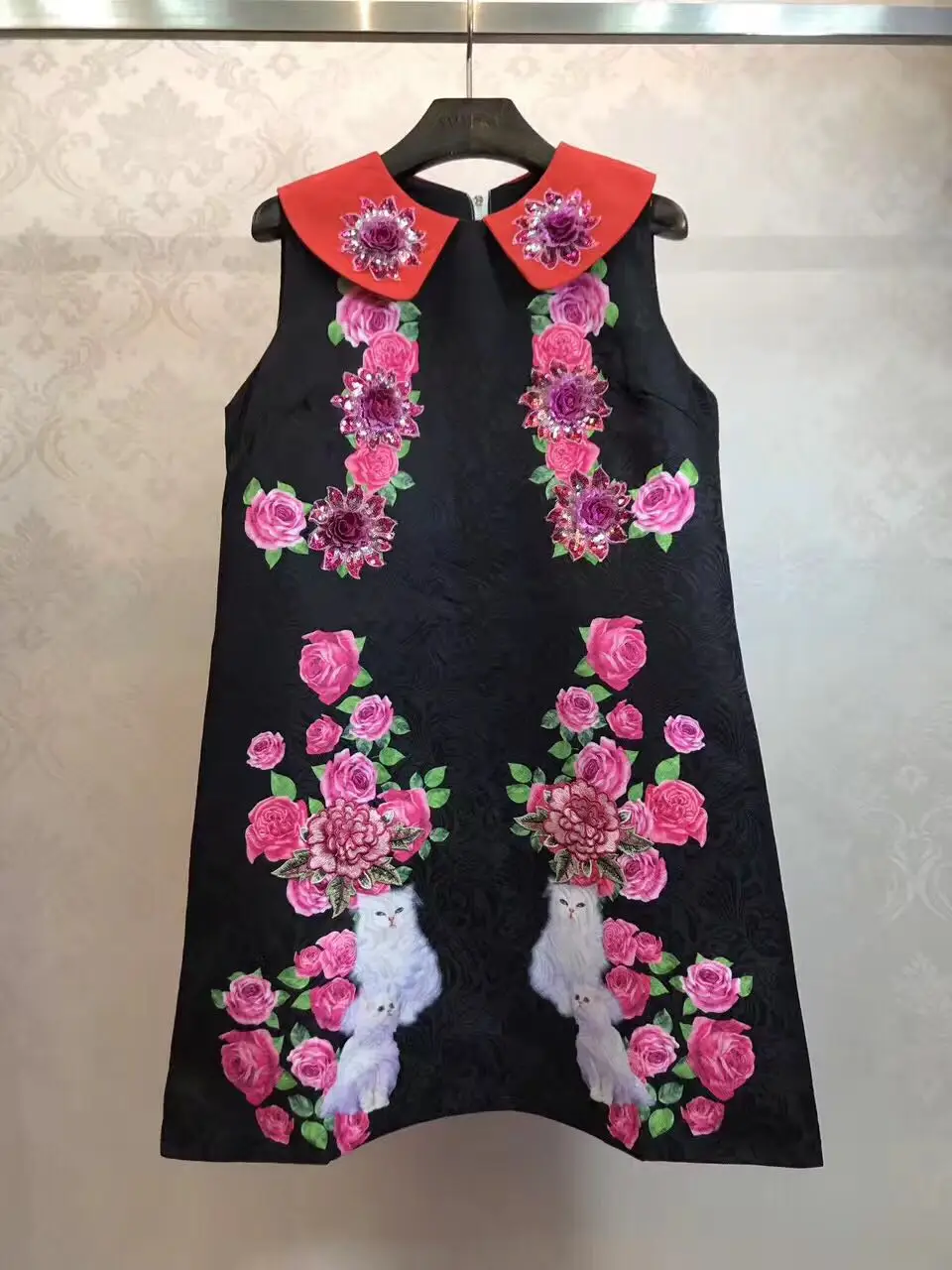 2017 летняя модная новинка бутик рукавов трехмерный цветок ногтей блестки кошка