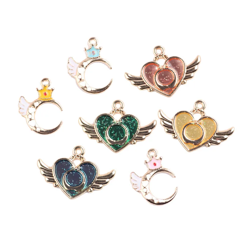 

10pcs Moon Crown Love Wings Enamel Alloy Charms Drop Oil Earrings Bracelets Pendants Charms DIY Jewelry Accessory Handmade FX071