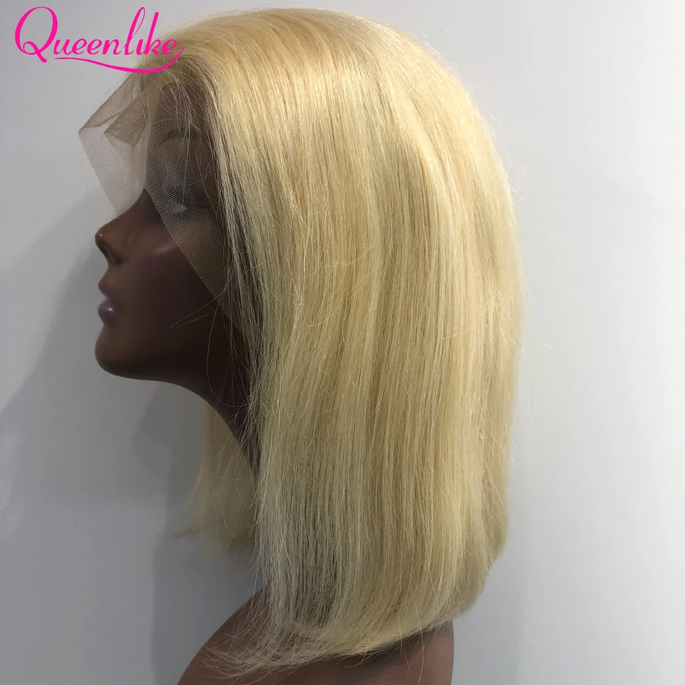 Блонд короткий боб парик с кружевом спереди Queenlike для черных женщин бразильские прямые волосы Цвет 613 кружева перед человеческие волосы парики