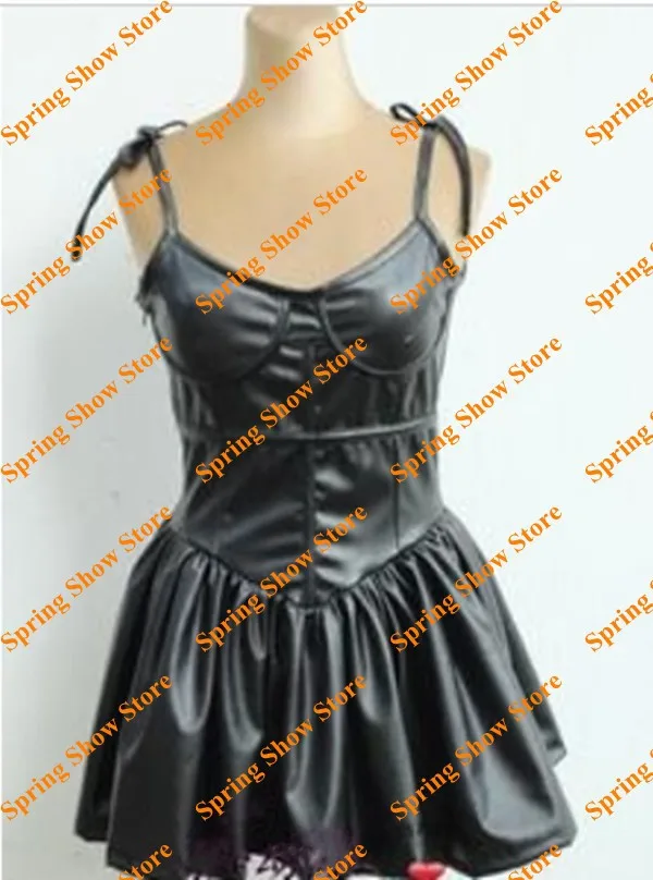 

Future Diary Mirai Nikki Heroine Gasai Yuno Black Leather Dress Custom Made Cosplay Costume