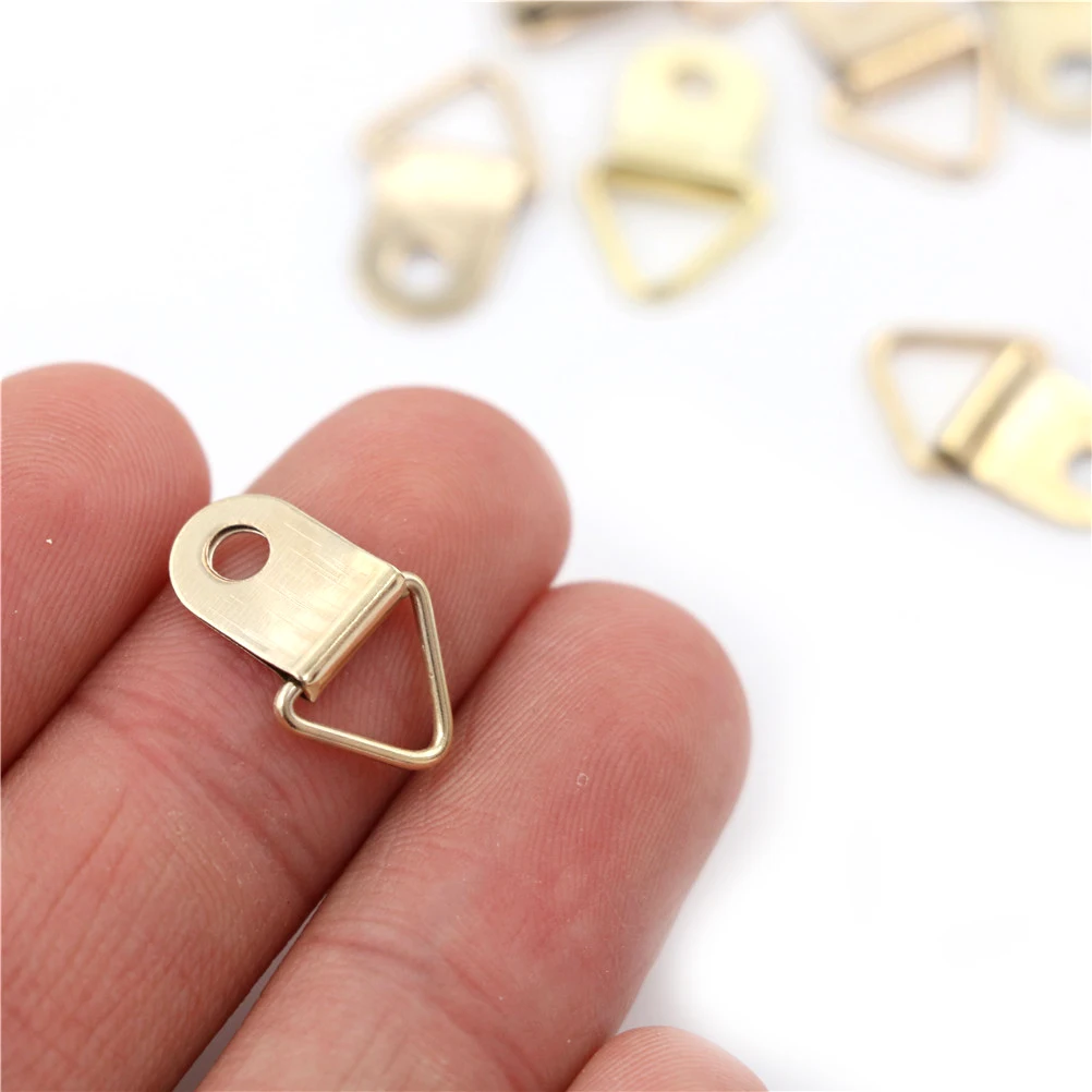 

100PCS/Lot Mirror Frame Hooks Hangers With 100 Screws Golden Triangle D-Ring Hanging Picture oil Painting