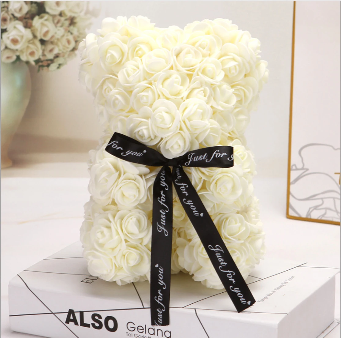 

25cm Rose Teddy Bear Rose Flower Artificial Decoration Christmas Gifts Women Valentines Gift Wedding Decoration
