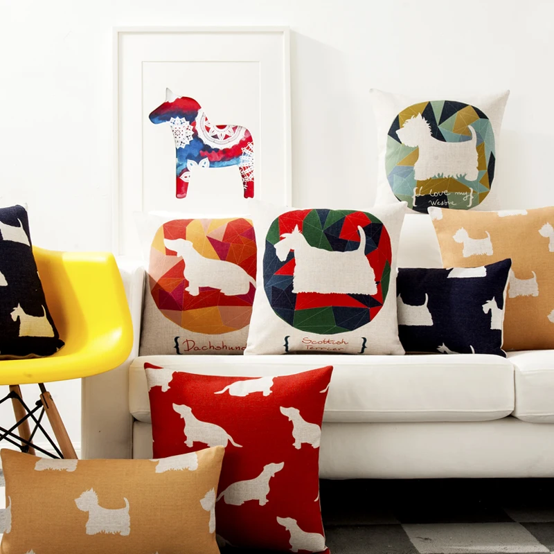 Cartoon Animals Dogs Geometry Case Home Decorative Pillow Thick Linen Pillowcase Sofa Cushion | Дом и сад