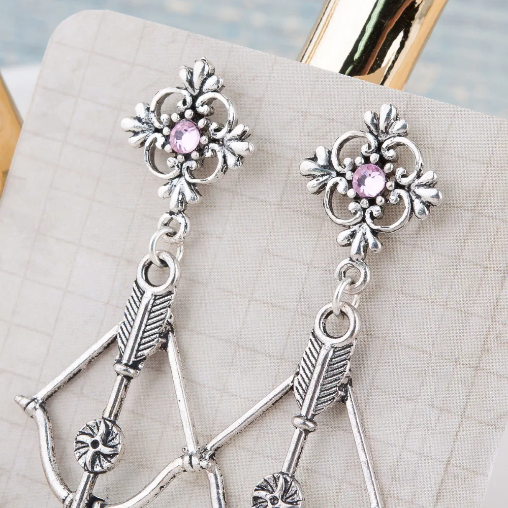 Doreen Box ручной работы Медные сережки античное серебро лук и Стрелка крест розовые