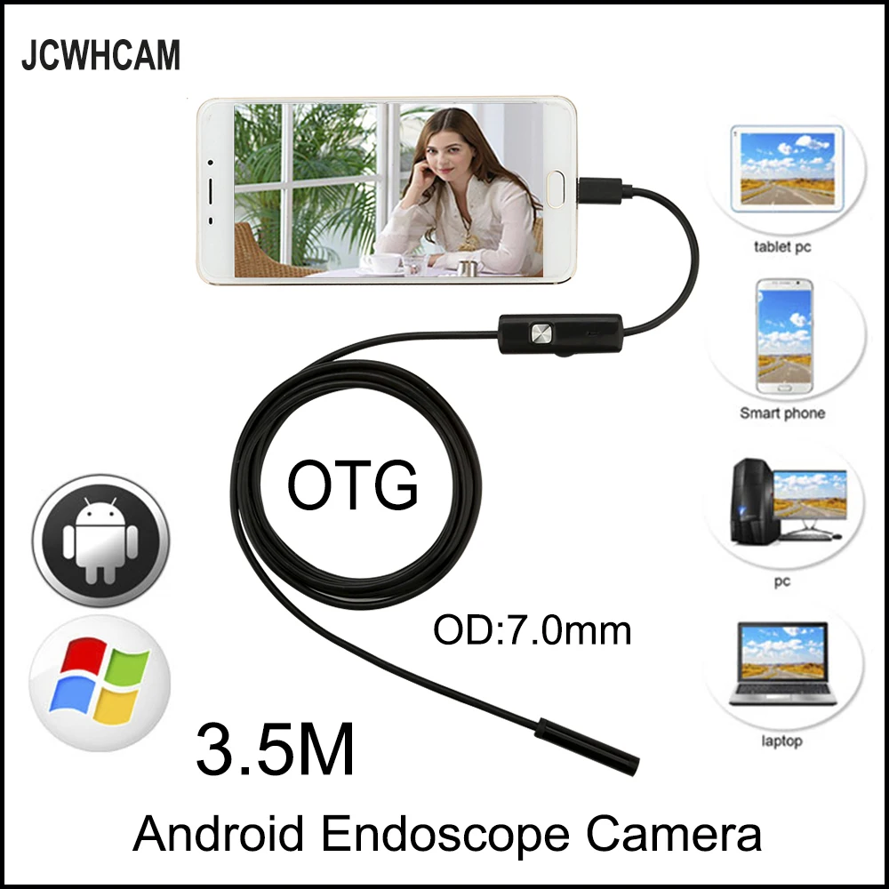 JCWHCAM 3 5 м Мини Android эндоскоп Змеиный OTG USB 7 мм объектив IP67 водонепроницаемый
