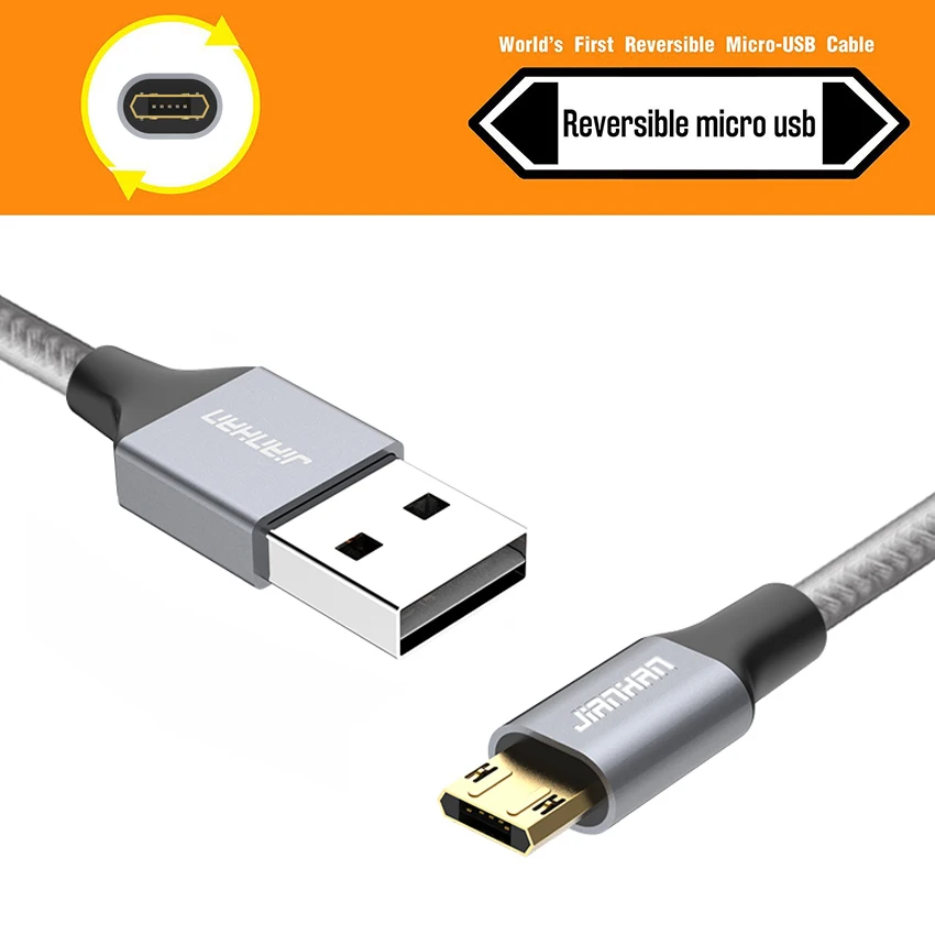 Двусторонний кабель Micro USB JianHan 2 м 1 для быстрой зарядки и передачи данных Samsung S6 S7