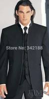 hot sale black groom tuxedosstand collar best man suits wedding groomsman men wedding suitsbridegroom suitcheap groom tuxedo