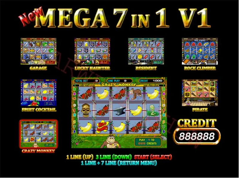 Мега 7 в 1(40-96%) PCB Crazy Monkey фруктовый коктейль гараж Lucky Haunter обитель рок для монет игровой автомат