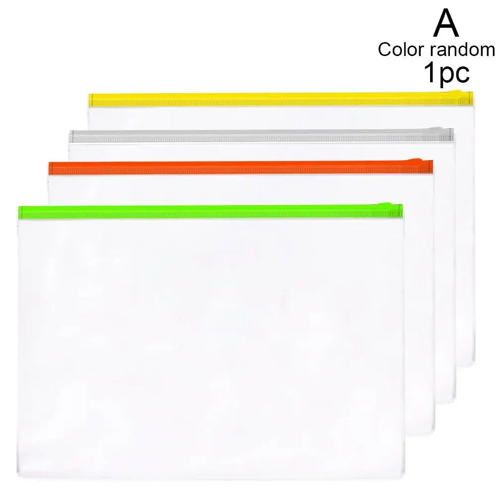 A4 14C 5Pcs Waterproof Transparent PVC Zipper Bag File Folder Document Filing Bag Stationery Bag School Office Supplies random color - Цвет: A4 14C
