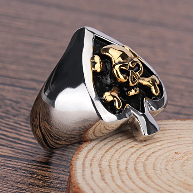 Мужское кольцо с черепами покерная форма из нержавеющей стали в стиле панк