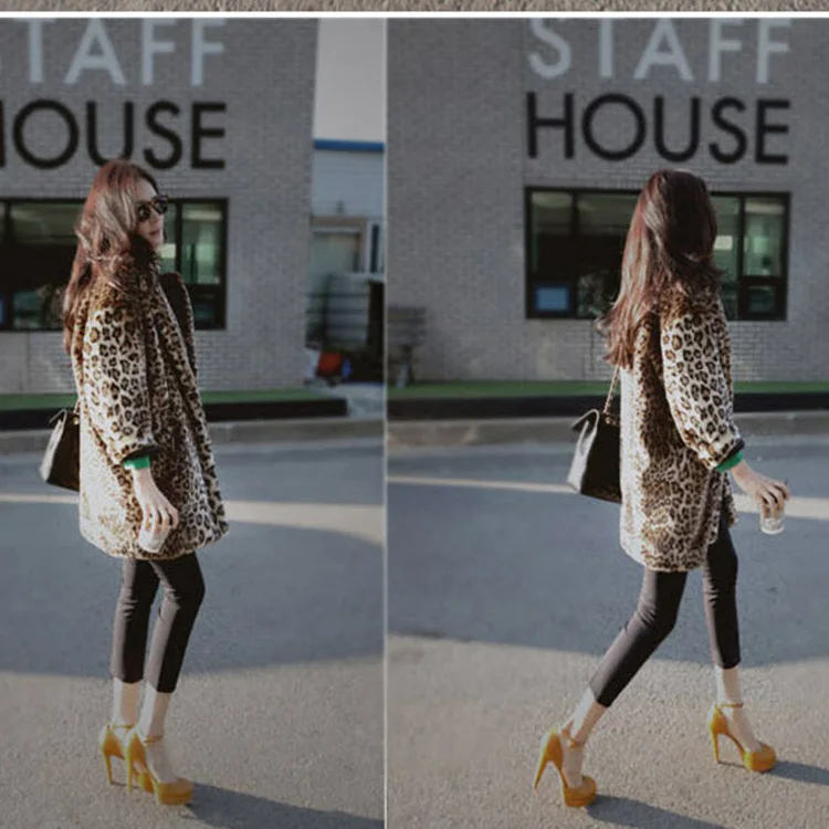 Новинка Женское пальто из искусственного меха модное пикантное леопардовое