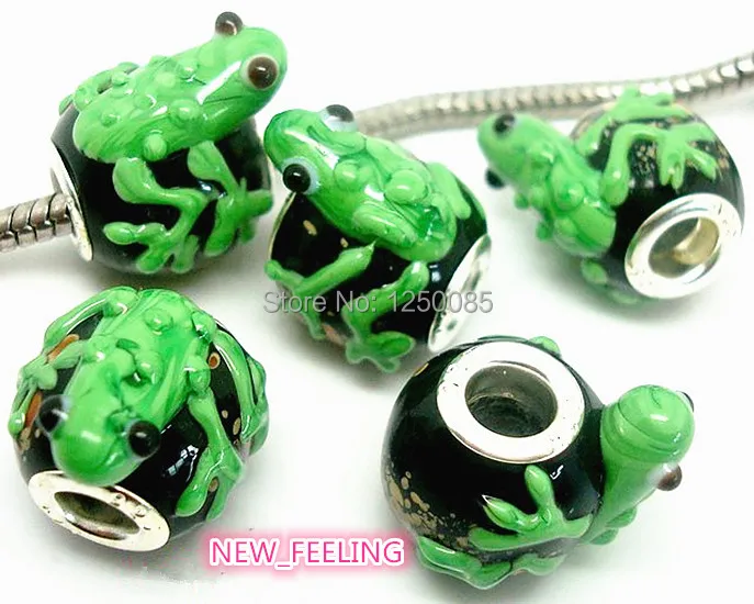 10 шт. Высокое качество Черный цвет Зеленая Лягушка лэмпворк стеклянные бусины