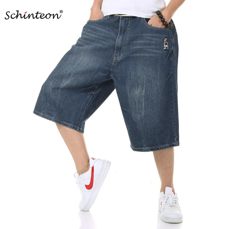 Schinteon Summer Plus Size Wide Leg Jeans Shorts Male Skateboard Swag Baggy Men Capri Denim Pants 42 44 46 48
