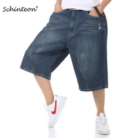 schinteon summer plus size wide leg jeans shorts male skateboard swag baggy men capri denim pants 42 44 46 48