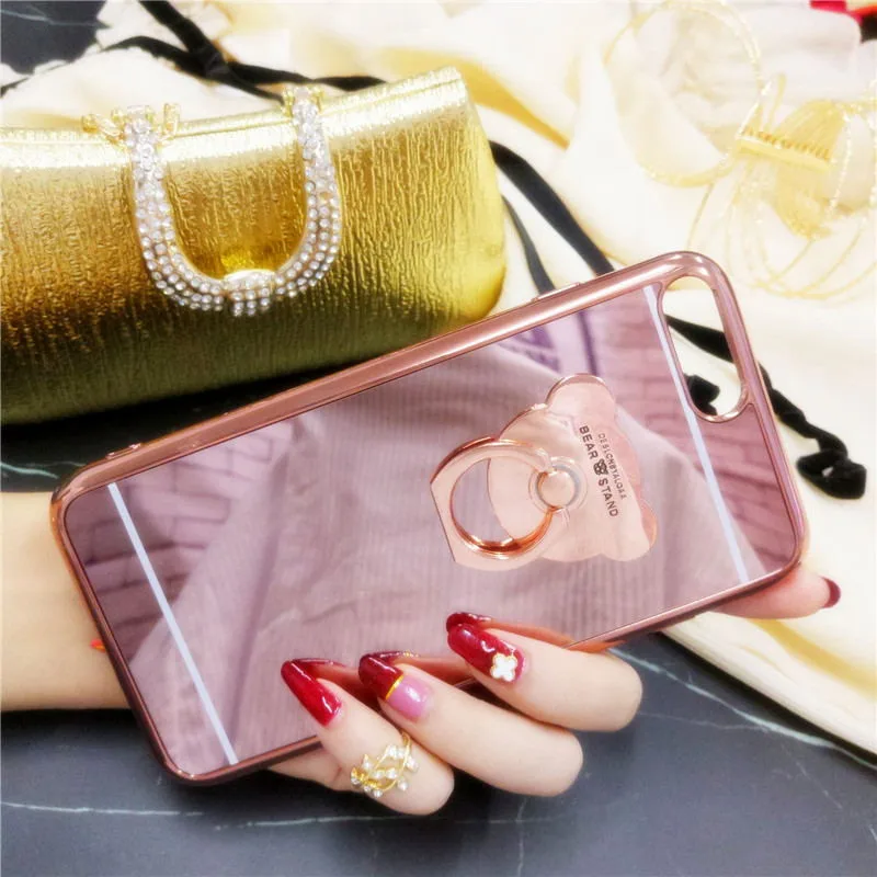 XSMYiss Fashion Soft TPU Electroplating Bear Ring Holder Phone Case For iphone 5S SE 6 6S Plus 7 8 |