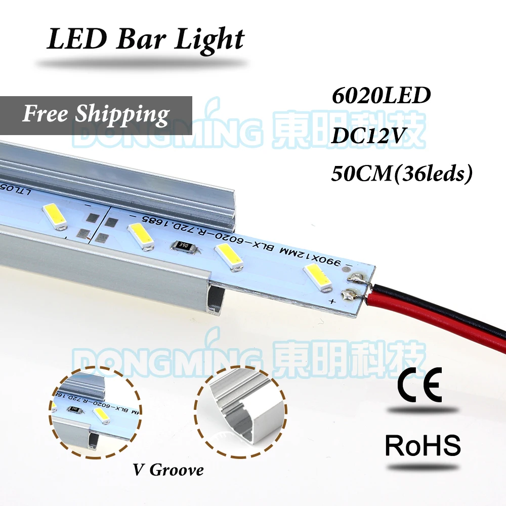 U/V Aluminum Profile LED luces strip 0.5m 36leds DC 12V led luces bar light  6020 smd for kitchen wardrobe  white/warm white