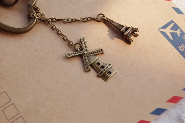 6 шт./лот Винтаж Металл брелок бронзовая башня/Ножницы/шить машина Дизайн брелки