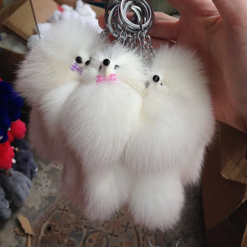 Cute Fluffy Bow-knot Fox Ball Key Chain Rings Pompom Real Fur Charm Keychain Car Bag Ring Women Jewelry | Украшения и аксессуары