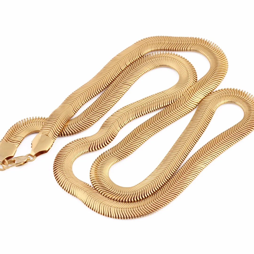 Hip Hop Flat Snake Bone Gold Necklace Punk Chain For Men Party Rapper 60cm Long DIY Jewelry Accessories | Украшения и аксессуары