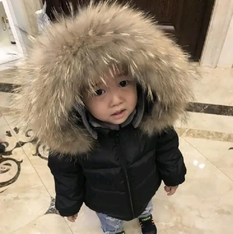 black Leopard fur Новые детские пуховики с большим воротником из натурального меха для маленьких девочек и мальчиков, 90% белый утиный пух, верхняя одежда хорошего качества, пальто, ws139 - Цвет: black Leopard fur