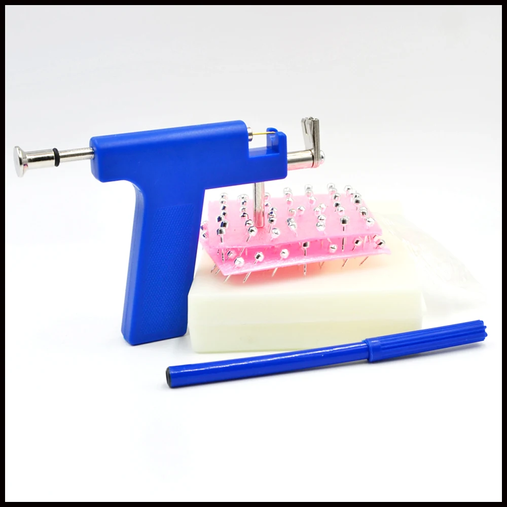 Professional No Pain Steel Safe Blue Pro Steel Ear Nose Body Piercing Gun Tool Kit 98 PCS Instrument Studs Set Jewelry Tool