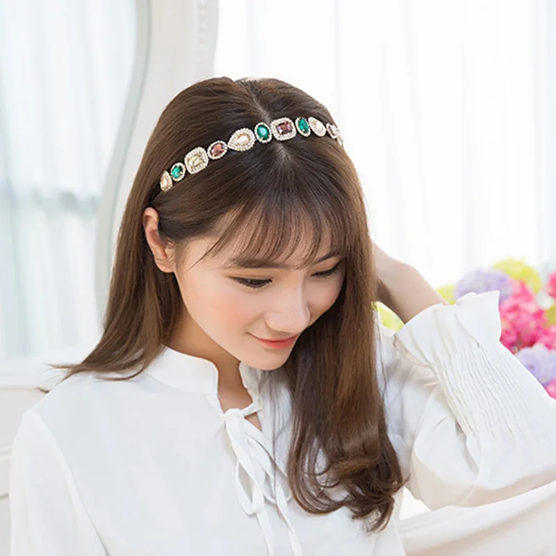 Розовый и зеленый двухцветный ободок для волос с цветком кристаллами медный