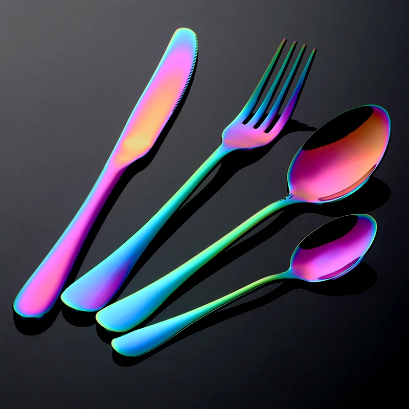 Набор разноцветных столовых приборов из нержавеющей стали 24 шт.|dinnerware set|colored cutlery