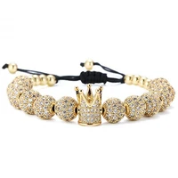drop shipping fashion cz zircon pave copper ball charm bead rope braided men women gold color luxury macrame adjustable bracelet