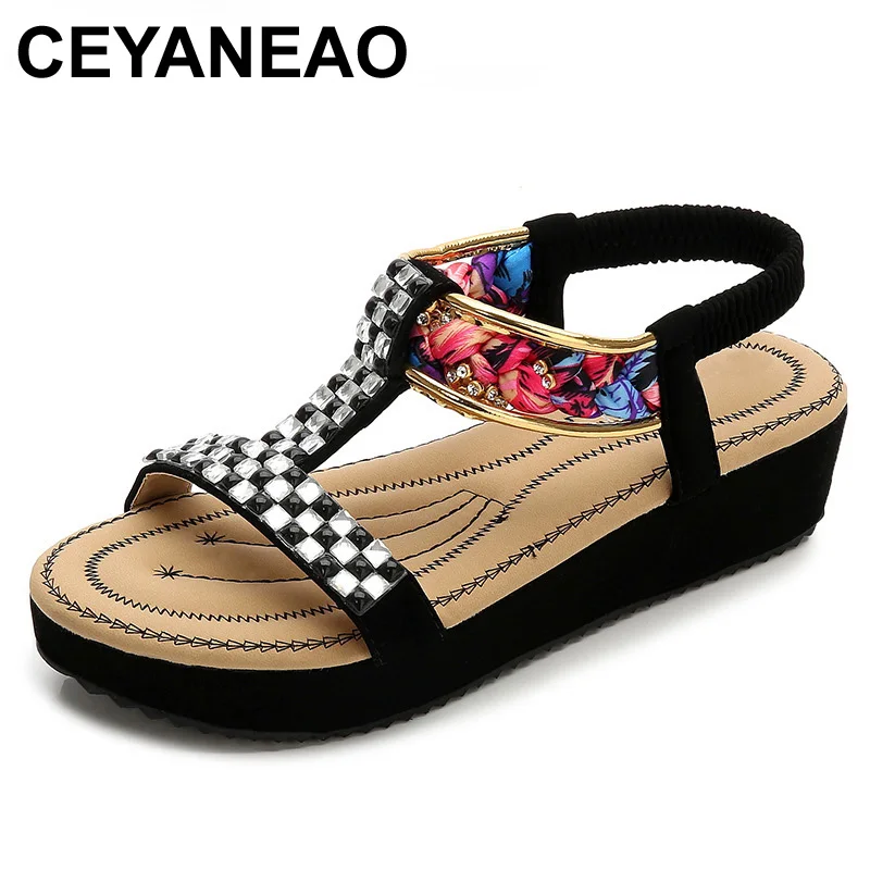 Летняя женская обувь CEYANEAO пляжная на платформе и танкетке мягкая кожаная Удобная