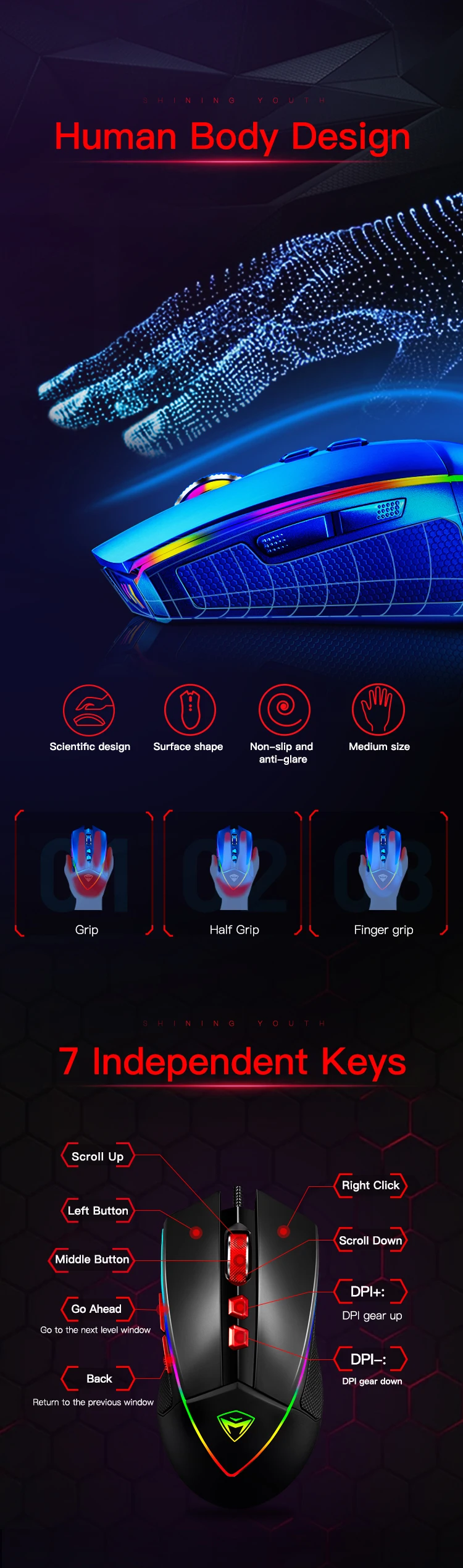 Machenike M5 черная/белая/синяя игровая мышь красная RGB подсветка для ноутбука Настольный компьютер офис и игры мышь