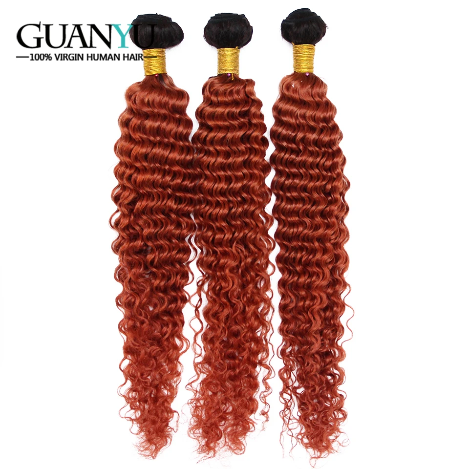 Guanyuhair Ombre Culy пучки волос 2 тона Remy перуанские глубокие волнистые волосы 3 пучка с закрытием Ombre 1B/130 красные пучки волос