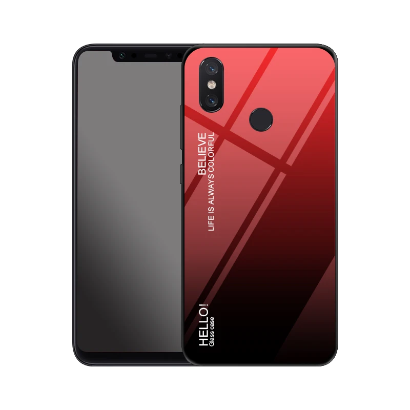 Gradient Red Цветной градиентный чехол из закаленного стекла для Xiaomi Mi 8 Lite A2 A1 5X 6X Max 3 на Redmi 6A 5 Plus S2 Note 5 6 Pro 4X чехол Fundas - Цвет: Gradient Red