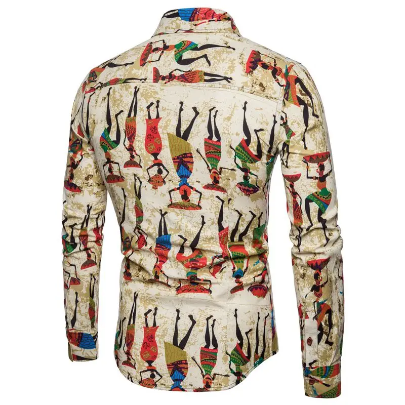 Deturbg Mens Fashion Africa Style Shirt Man's Print Clothes Long Sleeve Slim Fit Cotton Shirts Comfort Soft Spring Autumn MB02 | Мужская