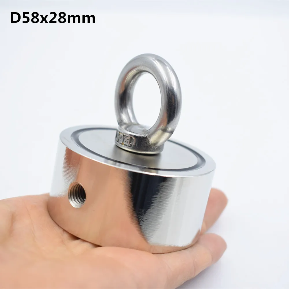 D58x28mm Two Holes Неодимовый магнит двухсторонний сильный спасательный рыболовный магнит 150KGx2 распознавание лица восстановление Стелл чашка NdFeB Тяговый держатель - Цвет: D58x28mm Two Holes