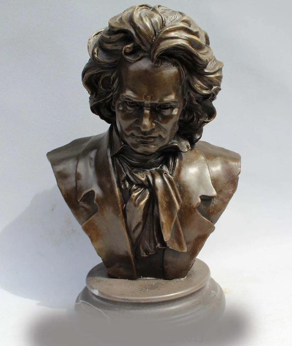 

Copper Brass craft 11"Western Art sculpture Bronze Marble Famous Musician head portrait Statue DSD66