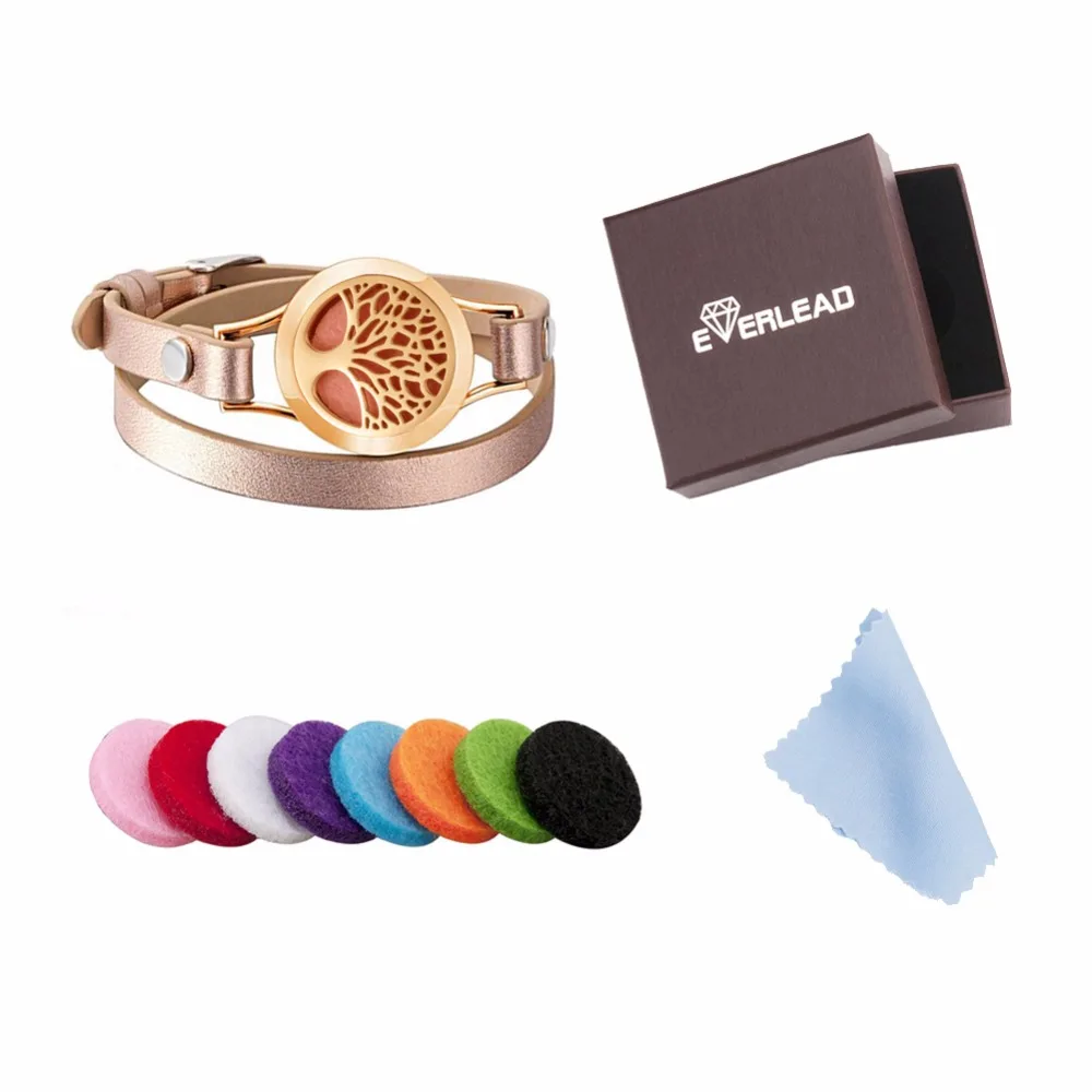 EVERLEAD Wrap Bracelets for Women Rose Gold color tree of life leather bracelet aromatherapy perfume diffuser bangle jewelry | Украшения и