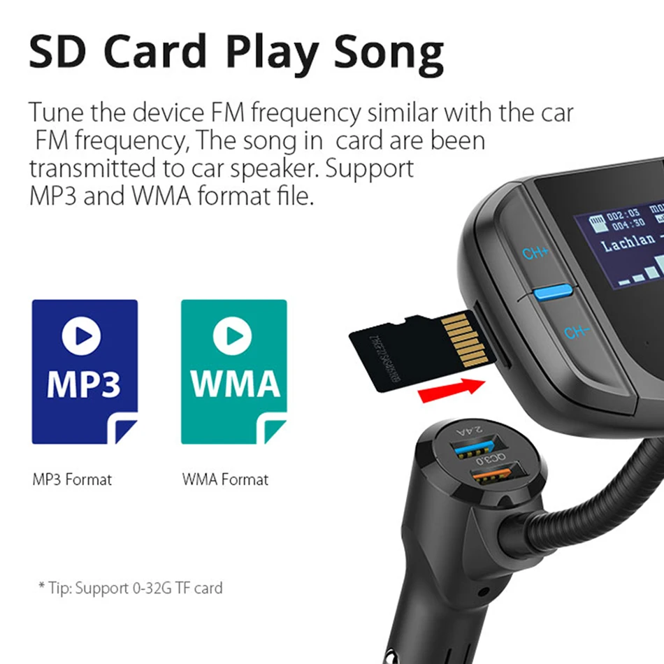 Автомобильный FM трансмиттер JINSERTA BT70 с Bluetooth модулятор передатчик двойным USB