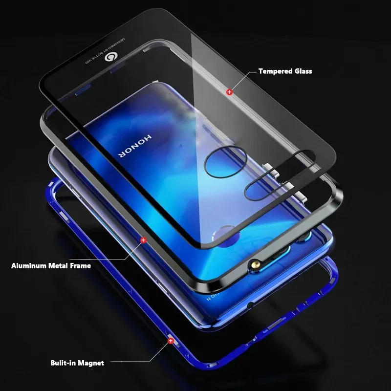 Honor View 20 чехол противоударный магнитный металлический бампер чехол для телефона для huawei Honor View 20 прозрачный стеклянный чехол для Honor V20 8X Capa