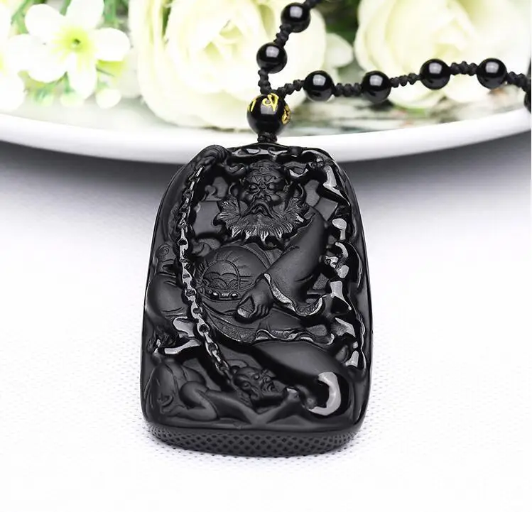 NATURAL OBSIDIAN CARVED CHINESE ZHONG KUI AMULET PENDANT(obsidian pendant) | Украшения и аксессуары