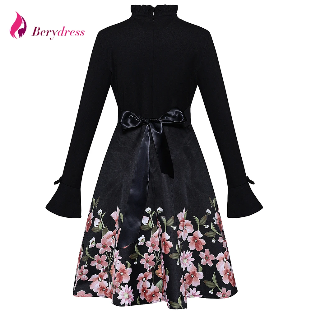 Berdyress винтажное зимнее платье трапециевидной формы с высоким воротником и