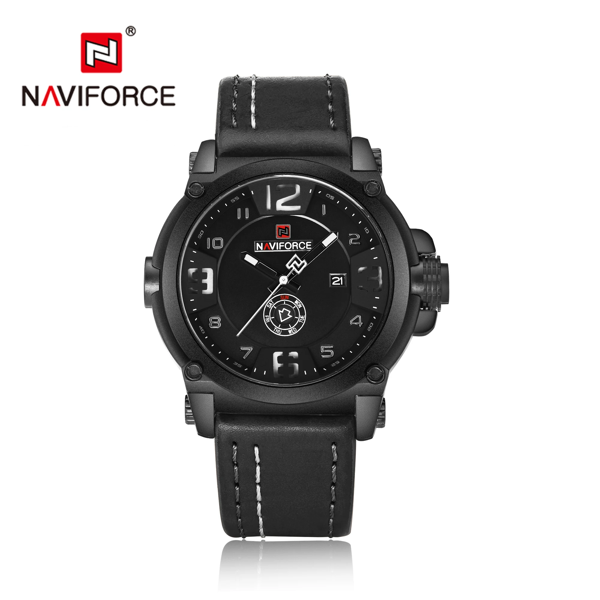 Мужские часы NAVIFORCE Militray спортивные кварцевые водонепроницаемые с кожаным