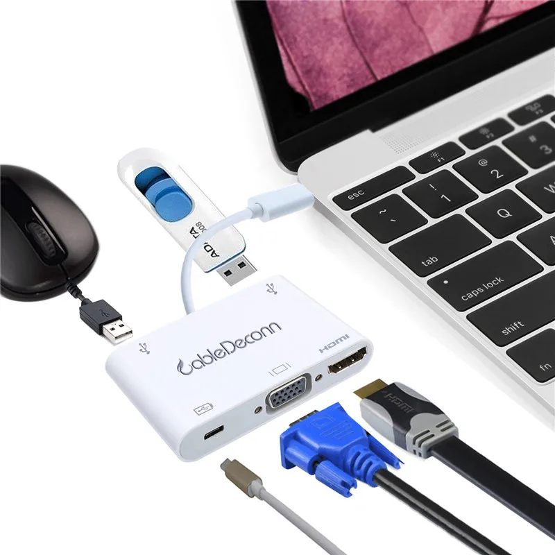 USB C концентратор типа к HDMI VGA адаптер 3 1 зарядный кабель концентраторы конвертер