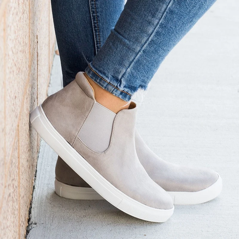 2019 г. ботильоны Челси удобная женская обувь на плоской подошве с круглым носком