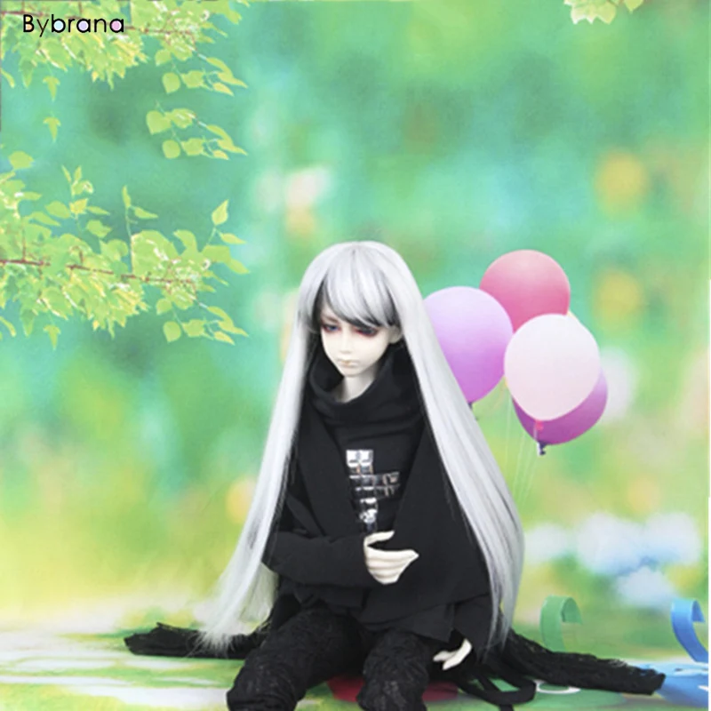 Парик Bybrana BJD для 3/1, 4/1, 6/1, высокотемпературное волокно для девочек и мальчиков, черно-белые градиентные прямые волосы, куклы