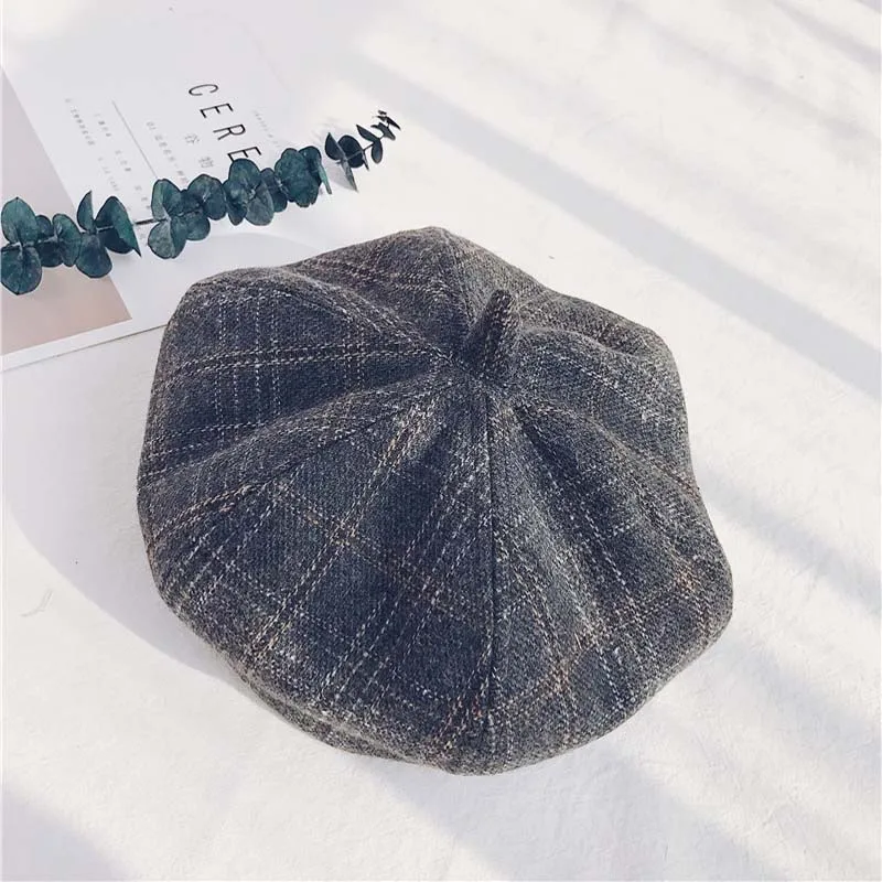 Female Pretty Cute Solid Newsboy Caps Wool Vintage British cap Plaid Artist Literature Hats Octagon Hat Free Shipping Sale |